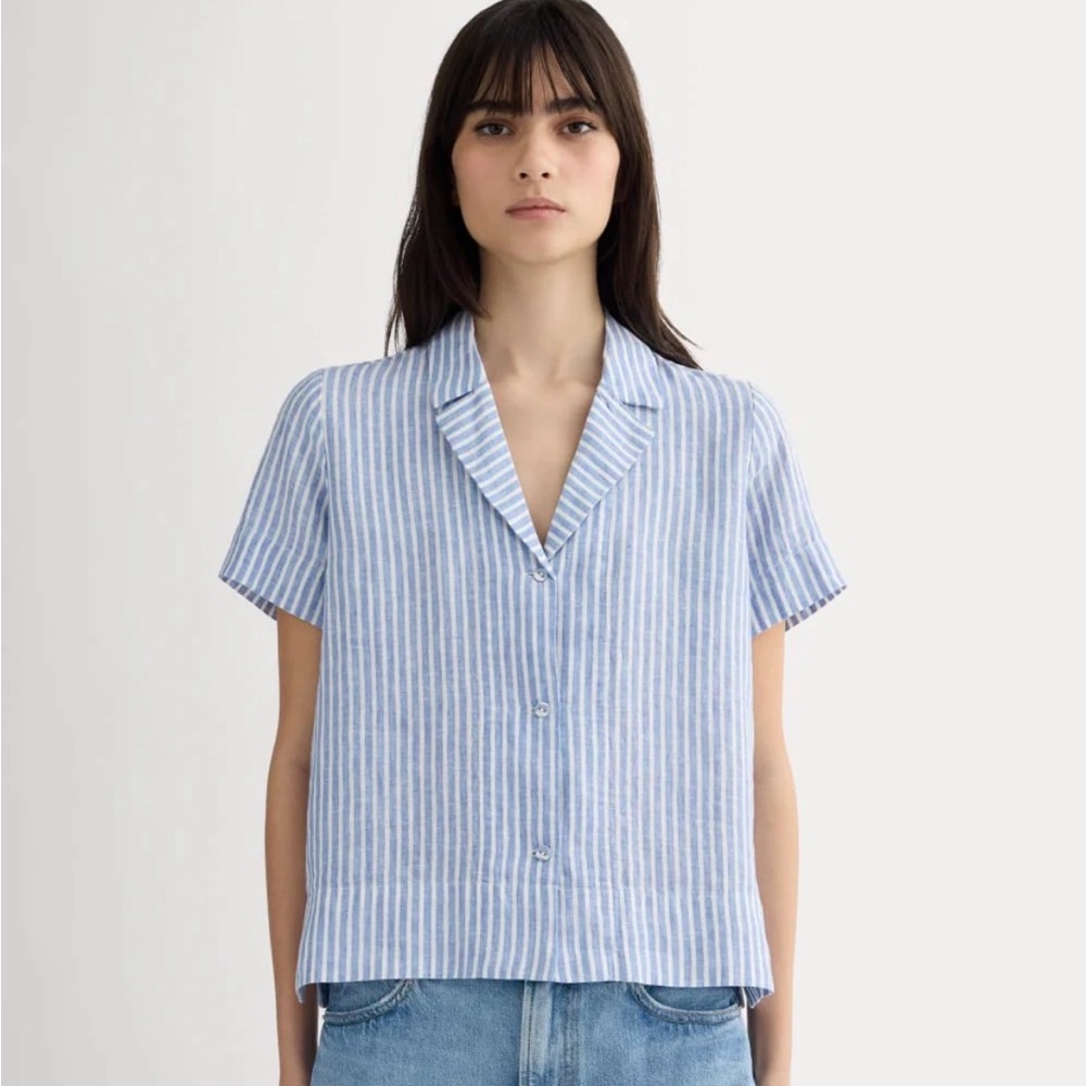 NWT Everlane Notch Shirt in Linen in bluebell/bone